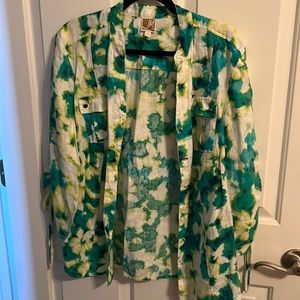 Linen “shacket” blue and green